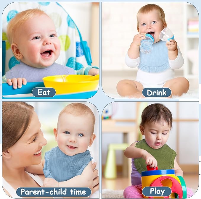 Kenning 18 Pcs Muslin Drool Baby Bibs Ruffle Absorbent Bib with Snap Button Boy Girl for Drooling Teething Infant Newborn