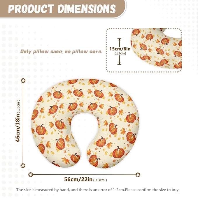 Fall Maple and Pumpkin Baby Nursing Pillow Cover Breastfeeding Nursing Pillow Slipcovers Super Soft Easy to Use and Dustptoof Thanksgiving Decoration