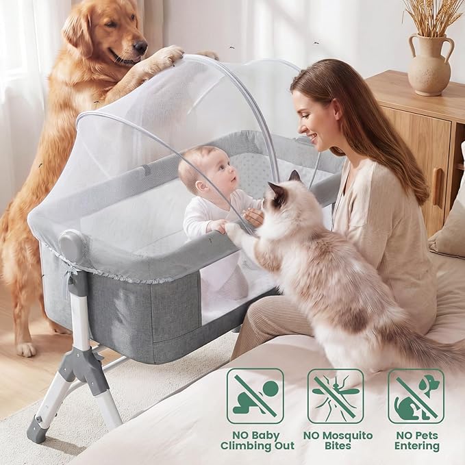 Orzbow Bassinet Cover for Cats - Breathable Mosquito Net Cover for Cradles/Travel Cribs/Mini Cribs, Baby Mosquito Net to Keep Pets Out, Baby Bassinet Accessories, Two-Way Self-Locking Zippers, White