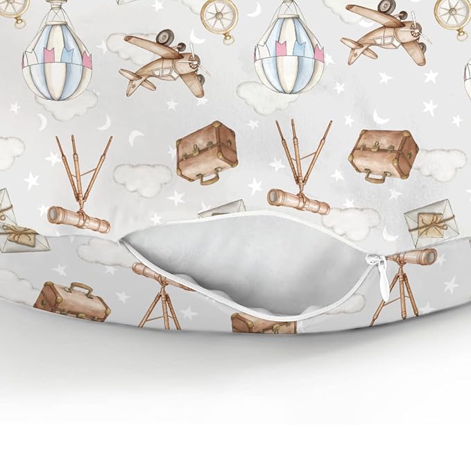 Adventure Nursing Pillow Covers for Boy Girl Travel Planes Compass Luggage Globe Explore Nursing Pillow Slipcovers for Breastfeeding Pillows Holiday Vacation Soft Stretchy Covers for Newborn Infant