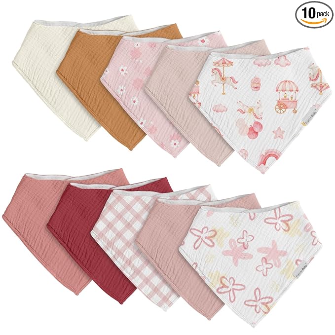 egmao baby Muslin Bibs for Drooling and Teething,10 Pack Drool Bibs for Boys Girls,100% Cotton Soft for Infant,Newborn