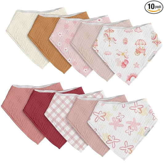 egmao baby Muslin Bibs for Drooling and Teething,10 Pack Drool Bibs for Boys Girls,100% Cotton Soft for Infant,Newborn