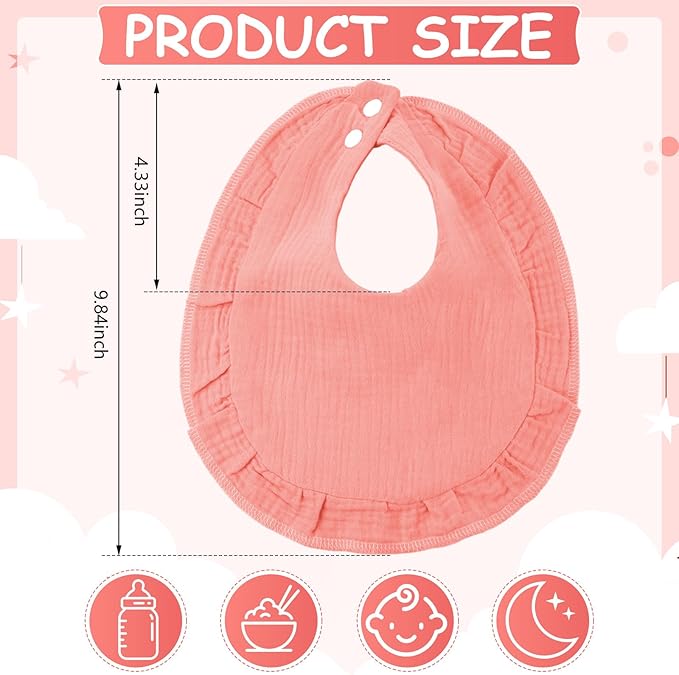 Kenning 18 Pcs Muslin Drool Baby Bibs Ruffle Absorbent Bib with Snap Button Boy Girl for Drooling Teething Infant Newborn
