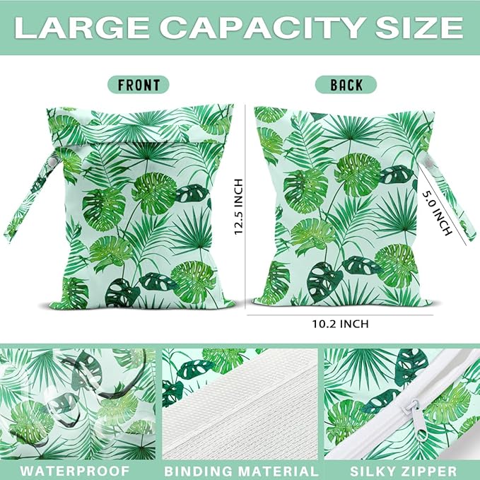 Palm Leaf Wet Dry Bags for Diaper Waterproof Swimsuit Washable Reusable Bag for Beach Diapers Dirty Yoga Gym Clothes Plant Gifts for Men Friend Women