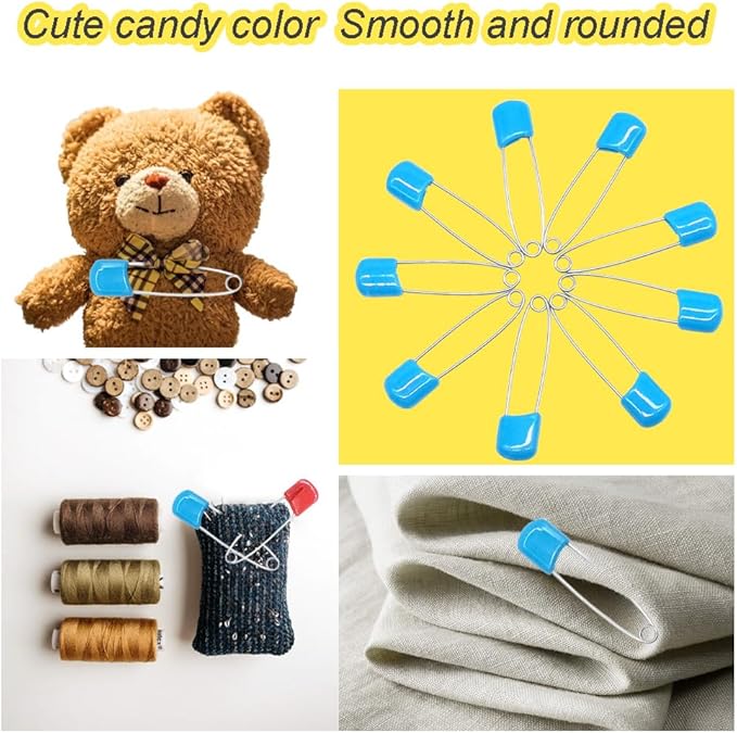 50 pcs 2.2" Plastic Head Safety Pin Nappy Cloth Diaper Safety Pins with Safe Locking Closures (Blue)