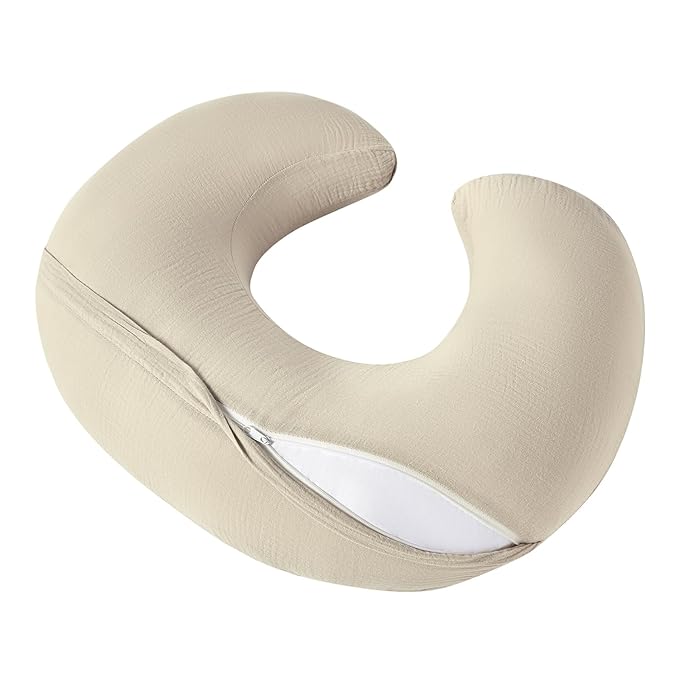 Muslin Nursing Pillow Covers, 2 Pack Breastfeeding Pillow Cases Slipcover for Baby Newborn Boys & Girls, Sand