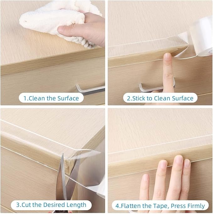 4Pack Clear Edge Protector Strip,1.18in x 16.4FT(65.6FT Total), Sharp Edge Wrap Cover Tape,Self Adhesive Protective Bumper Guards for Cabinet Door Desk Table Furniture,Kitchen Countertop,Waterproof