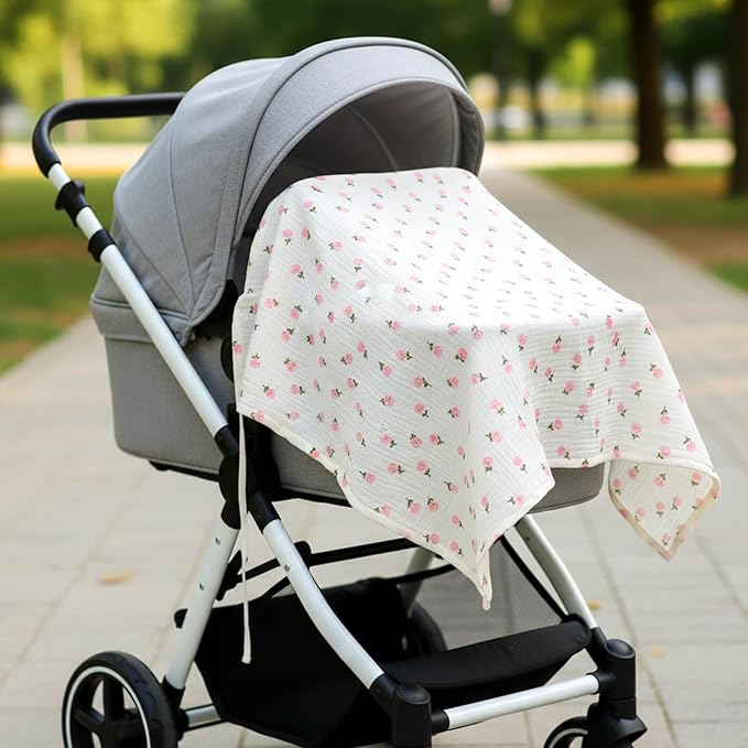 Muslin Nursing Covers for Baby Breastfeeding Privacy Breast Feeding Cover Breathable Breastfeeding Cover up with Arch Neckline Multi-use Stroller Covers for Women Nursing Apron