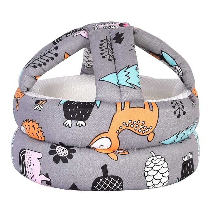 Baby Adjustable Helmet, Lightweight and Soft, Great for Baby Learning to Walk and Crawl. Forest,Gray