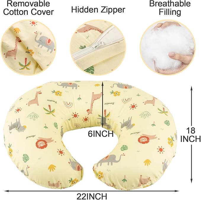 x-vesolje Nursing Pillow, Breastfeeding Pillow with Removable Cover, Ergonomic Breast Feeding Pillow, Baby Feeding Support Pillow for Mom Easier Breastfeeding- Original Size/Animal Yellow