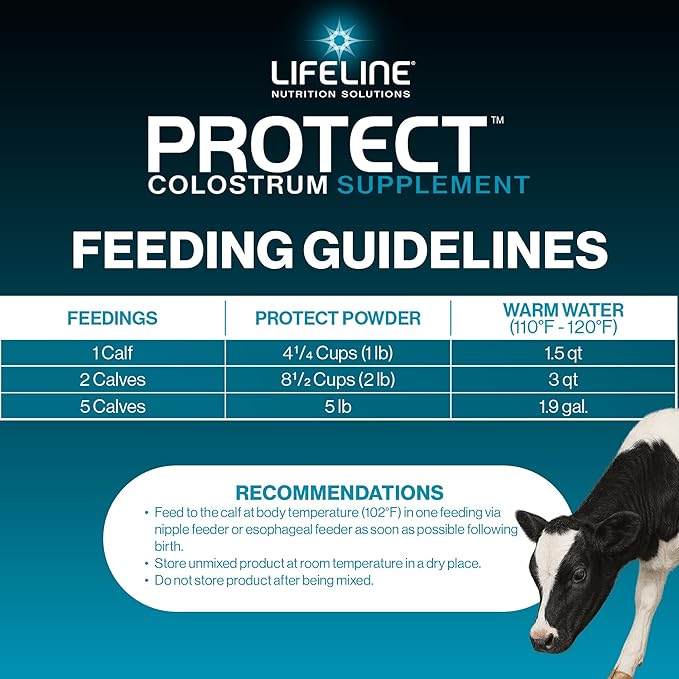 ANNUSO LIFELINE Protect Colostrum Supplement for Calves, 10lb Pail - 50g Globulin Protein per Feeding - 20% Added Fat and Carbohydrates - Immune and Energy Support for Newborn Calves