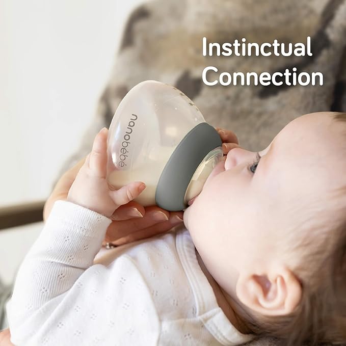 Nanobebe Breastmilk Baby Bottle Anti-Colic Starter Set with Silicone Pacifiers, Bottle Warmer, Breast Pump Adapter, and Slow Flow Nipples - 5 oz - Pink/Grey
