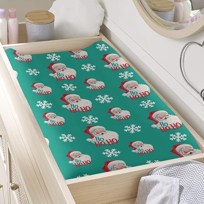 Santa Claus Diaper Change Table Covers Soft Changing Pad Cover for Baby Waterproof Baby Nursery Diaper Changing Pad Sheets Christmas Nursery Decor