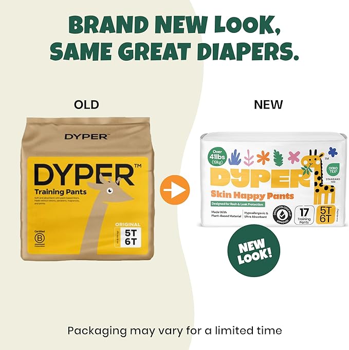 DYPER Toddler Training Pants 5T-6T for Boys & Girls Hypoallergenic,Unscented, Plant-Based & Perfect for Sensitive Skin, Leakproof Potty Training Pants for Day & Overnight Protection (17 Count)