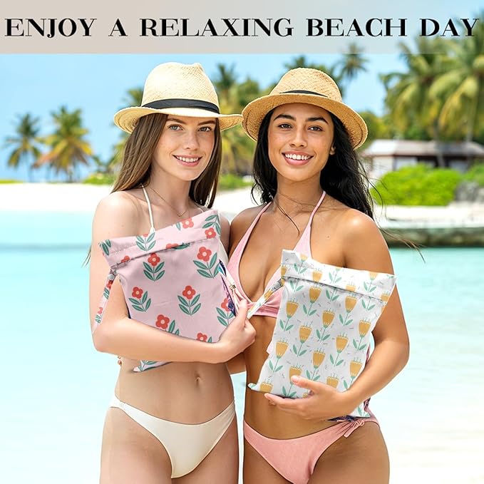 2 PCS Tulip Travel Laundry Bags 12x10 Inch, Waterproof Reusable Wet Bag with Handle,Wet Dry Bag for Swimsuit Travel Clothes Beach Pool Dirty Yoga Gym Clothes Stroller Toiletries Daycare Organizer