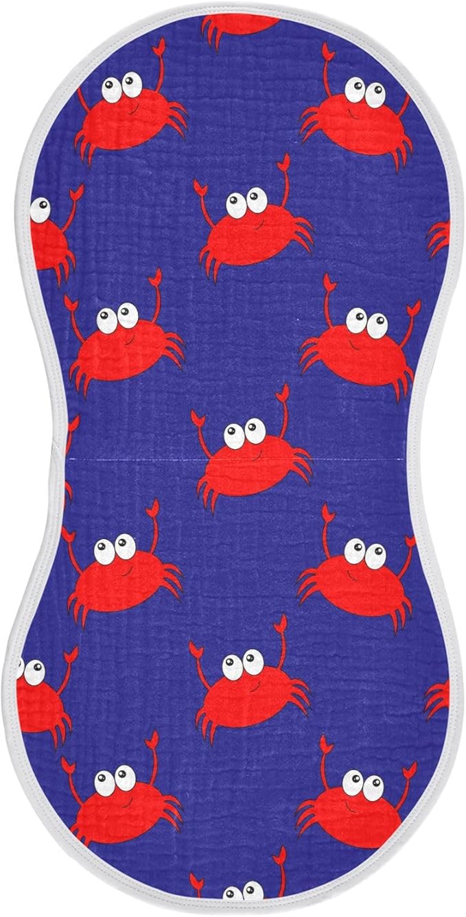Fun Crab Muslin Burp Cloths for Baby Boys and Girls - 1-Pack Ultra Absorbent Muslin Washcloths, Newborn Towel, Milk Spit Up Rags, Burp Cloth Bib for Unisex, 22 x 11 Inch