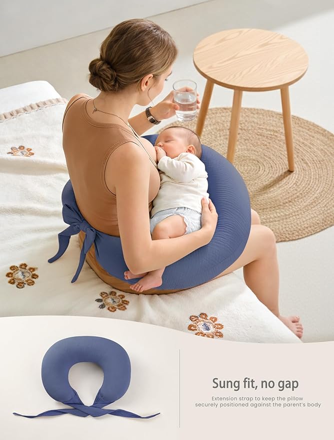 lulumoon Muslin Nursing Pillow Covers - 2-Pack Cotton Slipcovers for Breastfeeding Pillow - Extended Adjustable Strap for Secure Fit & Stable Support - Hidden Zipper Safety for Bottle-Feeding