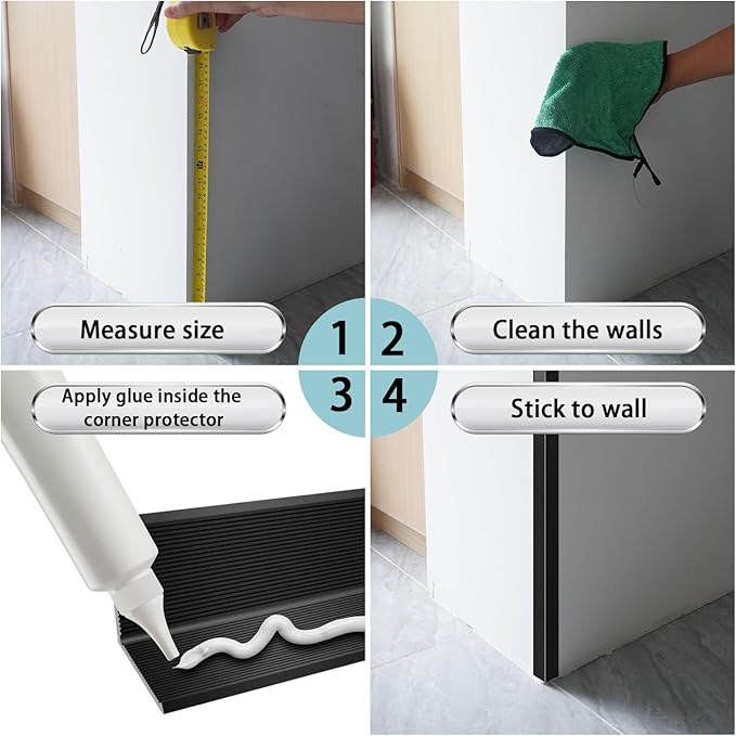 Aluminum Alloy Metal Corner Protector 6PCS Wall Corner Protector 1.6x1.6x48 inches Corner Guards Decoration for Walls Black Color Pack of 6 Corner Guards 19Ga Thickness