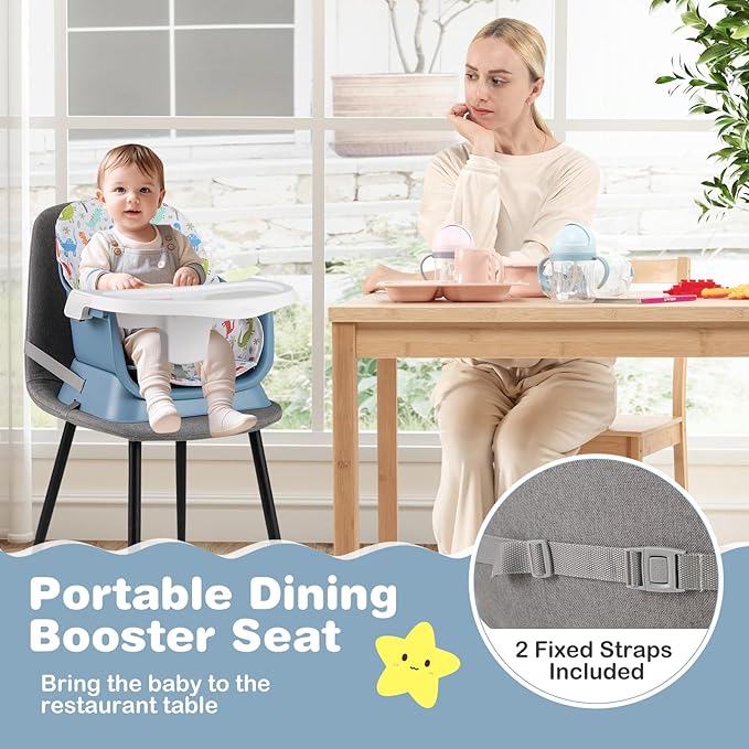 KOTEK 16 in 1 Convertible High Chair, Baby Highchair & Activity Center, Booster Seat, Building Block Table, Toddler Chair with 5-Point Harness, Removable Tray & Cushion (Blue)