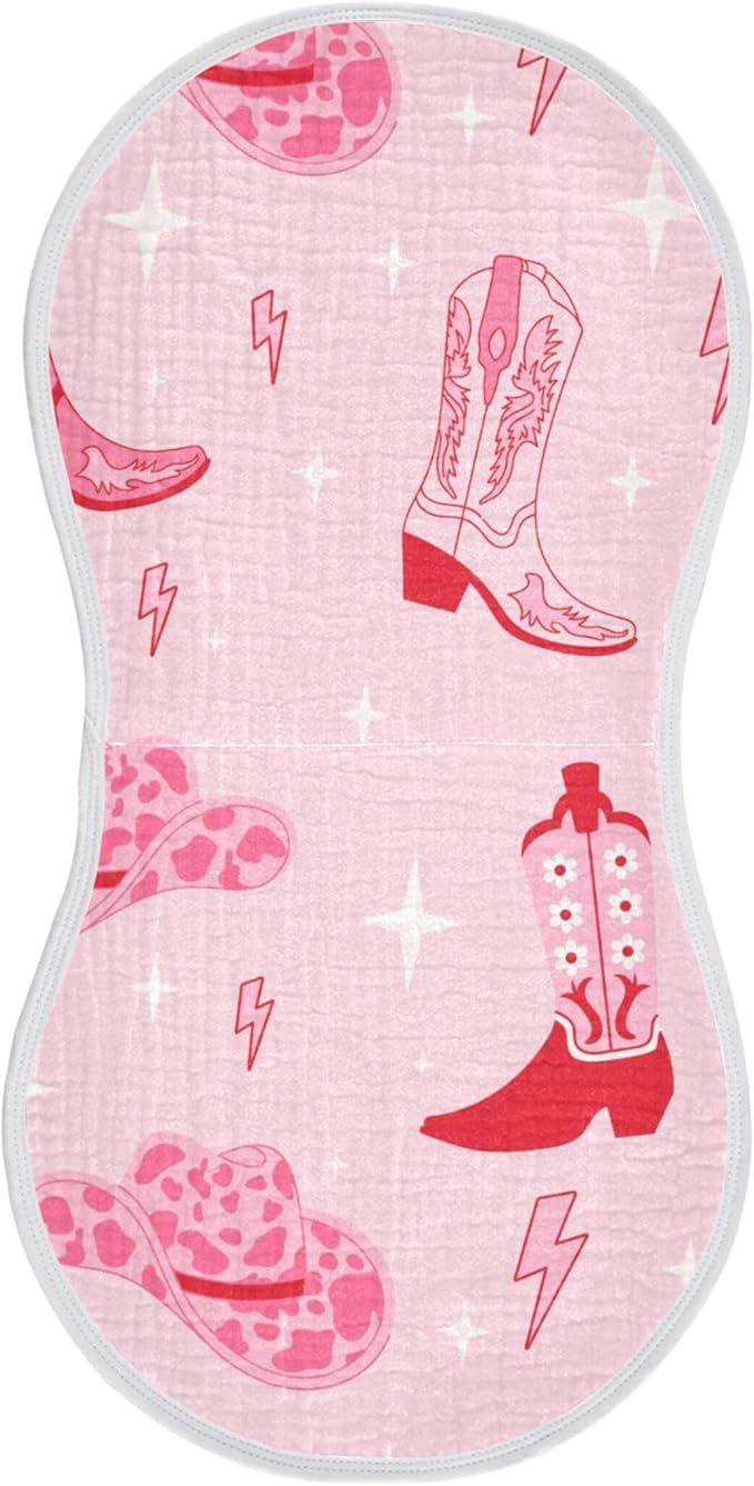 Pinks Western Cowgirl Boots Burp Cloths Baby Boys Girls Absorbent Soft Cotton Burping Cloths Rags 1 Pack