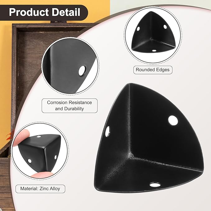uxcell 8PCS Metal Corner Protector 1.2 x 1.2 x 1.2 Inch Box Edge Guard Protector Zinc Alloy Cabinets Speaker Corners Protector for Furniture Decorative (Black)