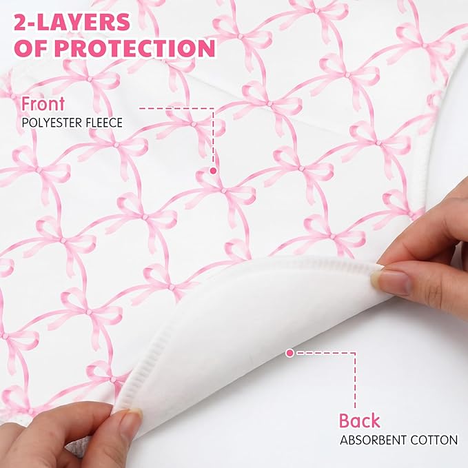 SmoothNovelty 5 Pack Pink Bow Baby Burp Cloths Soft Absorbent Burping Rags for Newborns 19"x9" Spit up Cloths for Boy Girl Newborn Baby Shower Registry Gifts Set Nursery Decor