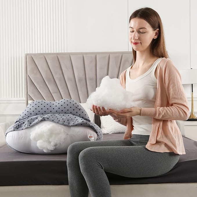 BATTOP Nursing Pillow for Breastfeeding, Plus Size Breastfeeding Pillows for More Support,with Adjustable Waist Strap and Removable Cotton Cover, Adults Pillow, Grey