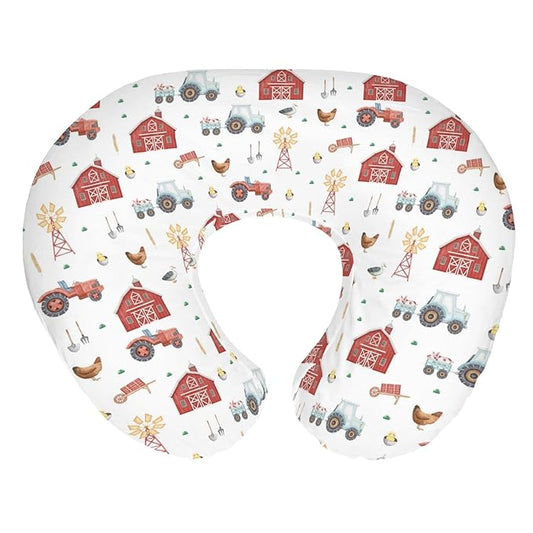 Farm Animals Life Baby Nursing Pillow Covers for Boy Girl Tractor Barn Pig Hen Duck Windmill Nursery Feeding Pillowcase for Breastfeeding Pillows Farmyard Soft Stretchy Slipcover for Newborn Infant