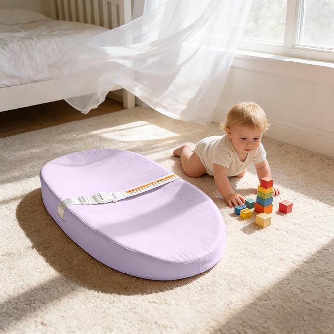 Baby Changing Pad, Muslin Diaper Changing Pad with Waterproof Lining, Changing Table Pads for Dresser with 2 Pack Muslin Covers(Pink + Purple)