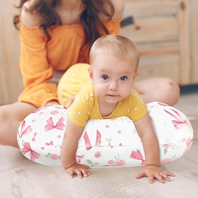 New Nursing Pillow Cover Girls, Soft Breastfeeding Pillow Covers for Baby Newborn Infant, fits New Nursing Pillow, Easy Removal and Machine Washable Slipcover, Pillowcase Only (Pink Rose)