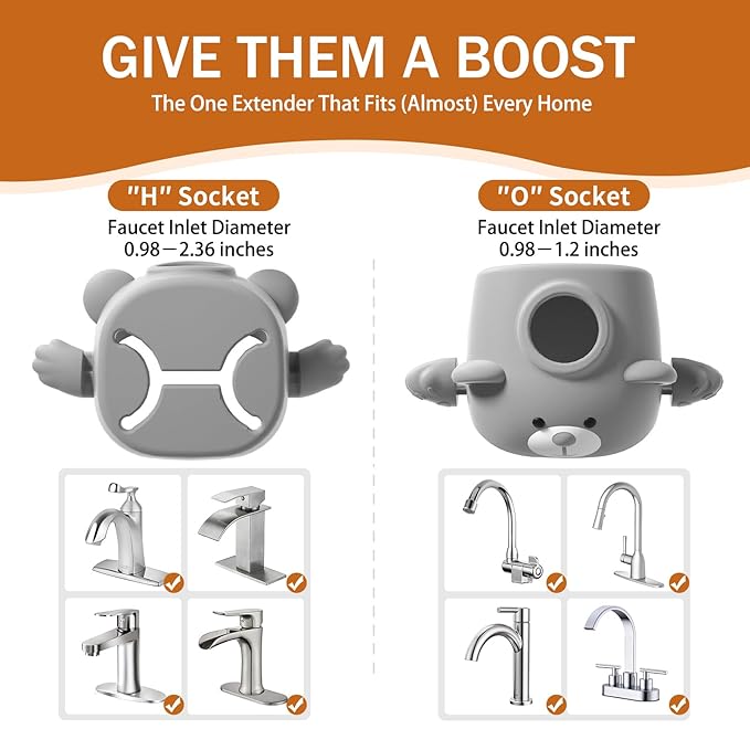 Faucet Extender for Toddlers with Temperature Sensor, Sink Extender for Kids Hand Washing, Fits Most Standard Bathroom Kitchen Faucets (Not for Pull-Out or Extra Wide), Cute Bear Design