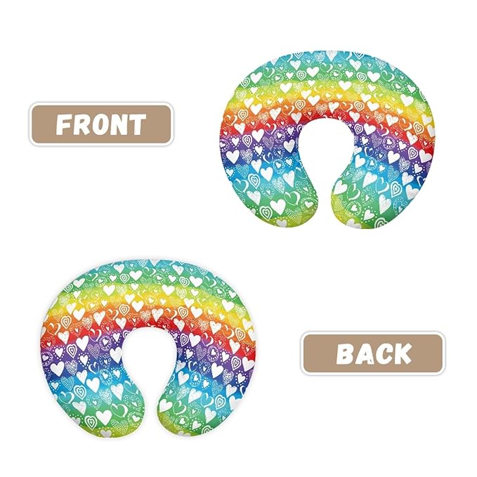 Forchrinse Rainbow Love Heart Nursing Pillow Cover Breastfeeding Pillow Slipcover for Baby Boys and Girls Soft Washable Nursing Pillow Case for Newborn