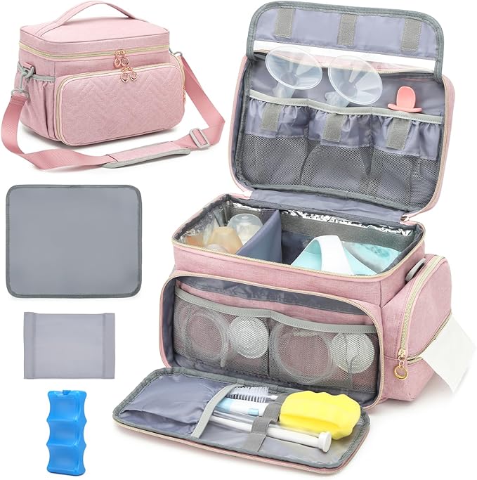 Breast Pump Bag Fit for Spectra S1 and S2 - Pumping Bag with Ice Pack & Waterproof Mat, Portable Breast Pump Storage Bag for Work, Travel and Family Use, Pink