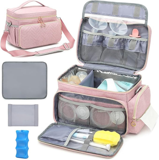 Breast Pump Bag Fit for Spectra S1 and S2 - Pumping Bag with Ice Pack & Waterproof Mat, Portable Breast Pump Storage Bag for Work, Travel and Family Use, Pink