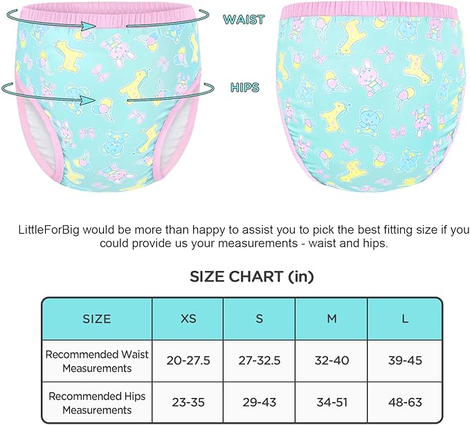 Littleforbig Soft Silky Underwear Comfortable Washable Reusable Adult Training Pants - Full Print Baby Parade S