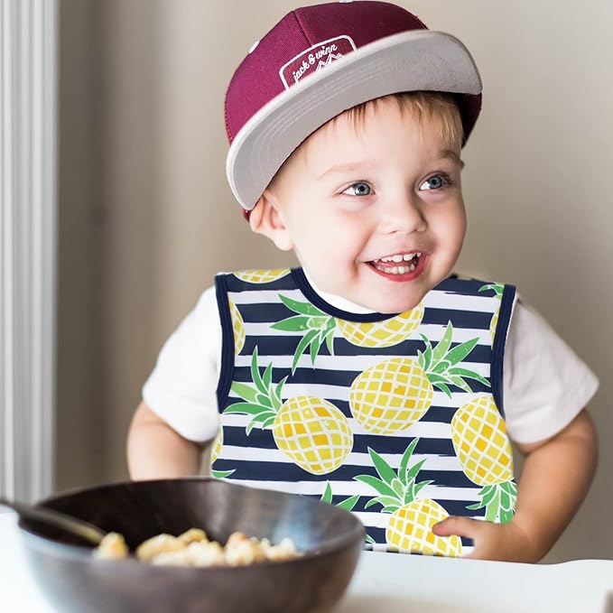 BapronBaby Pineapple Stripes Bapron - No Neck Tie Safer Bib for Baby & Toddler - Soft Waterproof Stain Resistant - Machine Washable - Sz Preschool 3-5yrs
