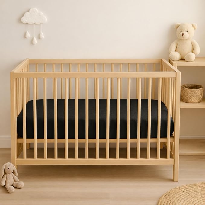 2 Pack Muslin Crib Sheets for Boys & Girl- Neutral Breathable Cotton Crib Mattress Sheets Fitted for Standard 28"x 52"- Nursery Décor No Slip Bed Sheets- Black & White