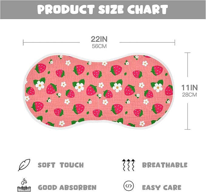 Muslin Burp Cloths for Baby Boys and Girls - 4-Pack Ultra Absorbent Strawberry Muslin Washcloths, Newborn Towel, Milk Spit Up Rags, Burp Cloth Bib for Unisex, 22 x 11 Inch