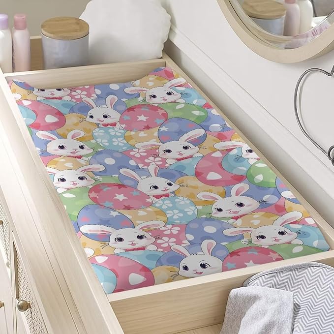 Easter Egg Rabbit Changing Pad Cover Infant Newborn Changing Table Covers Diaper Soft Breathable Table Change Mat Sheet Cover