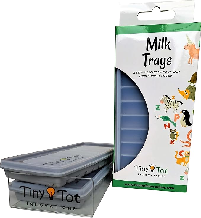 Breast Milk Freezer Storage Trays w/Carrier, 10-1oz Bars, 2 Containers w/Lids and Carrier, 100% Food Grade Silicone