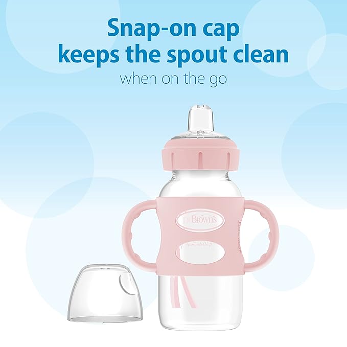 Dr. Brown's Milestones Wide-Neck Sippy Spout Bottle with Silicone Handles 9 oz/270 mL, Pink, 1-Pack