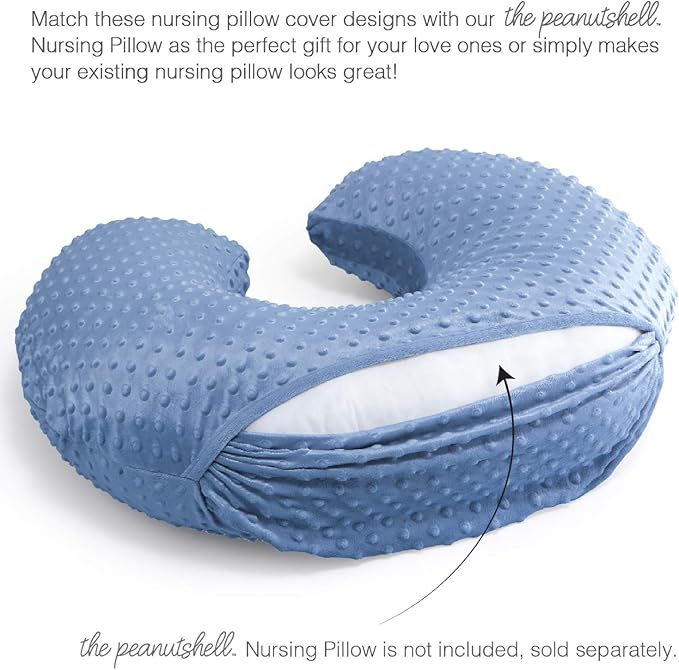 The Peanutshell Nursing Pillow Cover Set of 2 - Soft Newborn Nursing Baby Girl or Boy Pillow Covers, Supportive & Comfortable Breastfeeding, Tummy Time Must Haves, Baby Essentials - Dino & Blue Minky