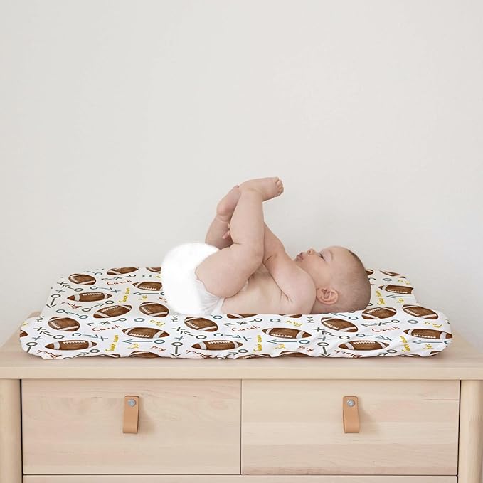 Watercolor American Football Baby Changing Pad Cover for Boy Girl 32''x16'' American Football Rules Fitted Diaper Change Table Sheet Outdoor Sports Gift Soft Breathable Baby Changing Table Mats