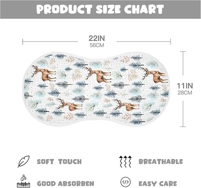 1Pc Woodland Deer Burp Cloth,Unisex Large Absorbent Soft Cotton Muslin Burping Cloths for Newborn Boys Girls,11x22in,A110943