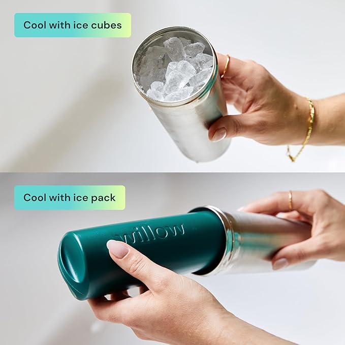 Willow - 25oz Portable Breastmilk Cooler - Keeps Breast Milk Cold for 24 Hours - Stainless Steel - Use w/Included Ice Pack or Ice Cubes - Breastfeeding Essentials - Dishwasher Safe - Juniper