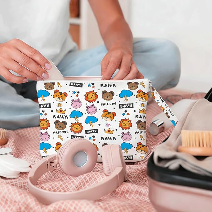 IAXIC Wet Dry Bag, Wet Bag for Swimsuit, Diaper Sunscreen Large Zipper Pouch Waterproof Pouch, Beach Bags for Women, Gifts for Ladies Girls Friends Colleagues and Sisters, Cute Jungle Animal Patterns