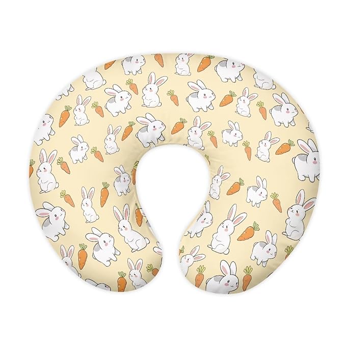 Cute Rabbits and Carrots Nursing Pillow Cover for Baby Boy Girl Newborn U-Shaped Breastfeeding Pillowcase Cushion Cover Stain Resistant and Not Easy to Fade