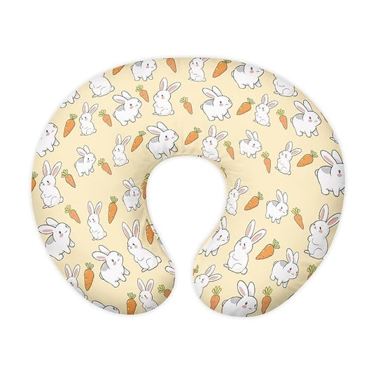 Cute Rabbits and Carrots Nursing Pillow Cover for Baby Boy Girl Newborn U-Shaped Breastfeeding Pillowcase Cushion Cover Stain Resistant and Not Easy to Fade