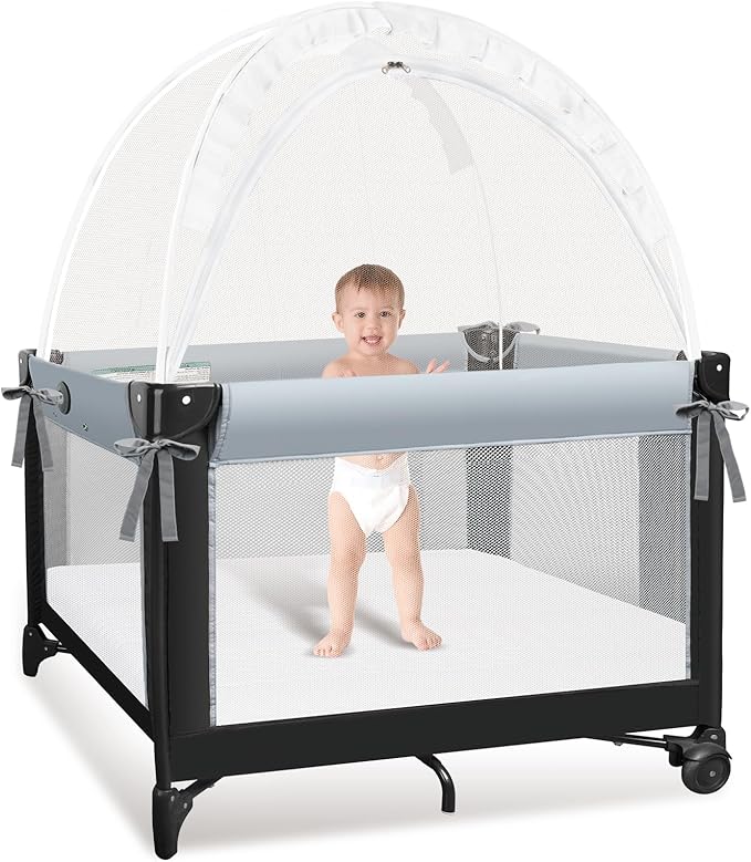 Crib Tent to Keep Baby from Climbing Out - Crib Net to Keep Baby in - Mesh Crib Climbing Prevention, Pop Up Crib Tent, Two-Way Self-Locking Metal Zipper (White, Small)