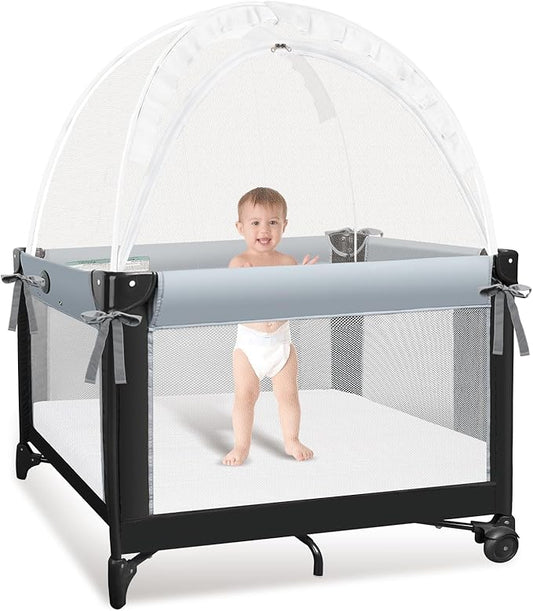Crib Tent to Keep Baby from Climbing Out - Crib Net to Keep Baby in - Mesh Crib Climbing Prevention, Pop Up Crib Tent, Two-Way Self-Locking Metal Zipper (White, Small)